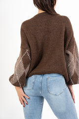 modella indossando Maglione fantasia SoftArgyle in misto lana colore