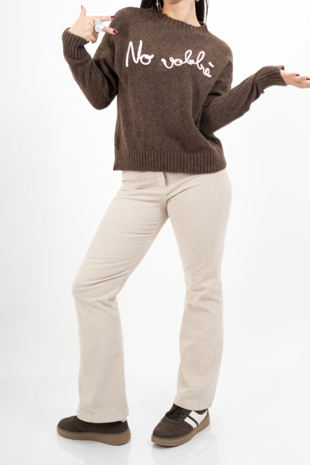 Pantalone a Coste a Zampa in Cotone – Beige