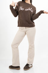 Pantalone a Coste a Zampa in Cotone – Beige