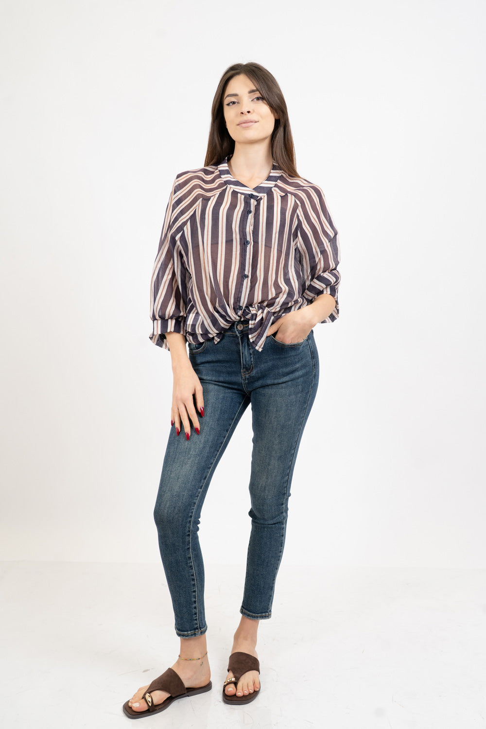Camicia ampia rigata in lyocell velato.