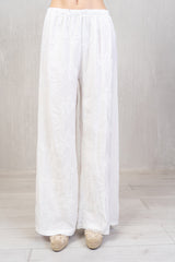Pantalone ricamato in lino e viscosa
