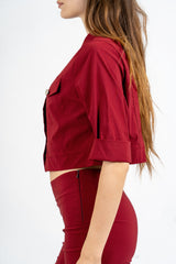 Giacchino crop stile denim in viscosa elasticizzata