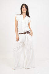 Camicia smanicata con rouge in cotone elasticizzato.