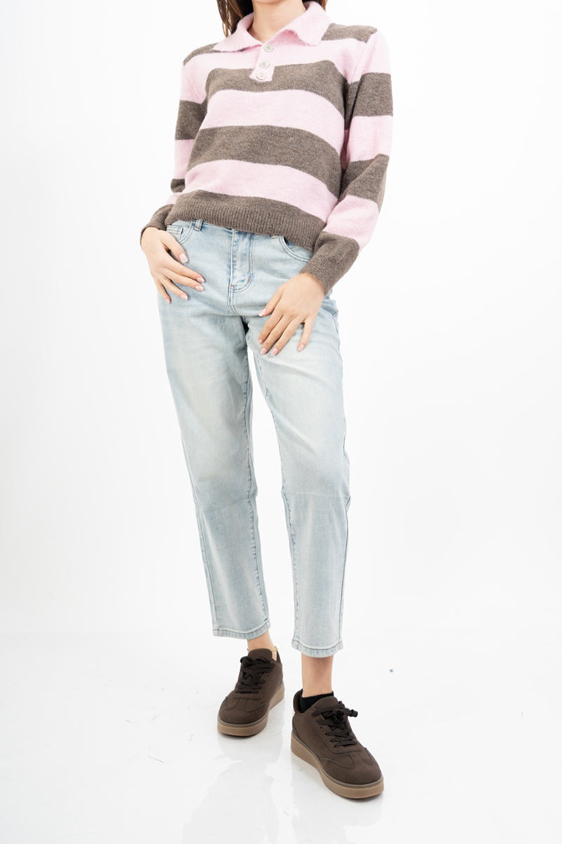 Jeans regular fit a vita alta lavaggio chiaro elasticizzato