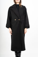 Cappotto lungo in panno doppio petto con martingala ai polsi