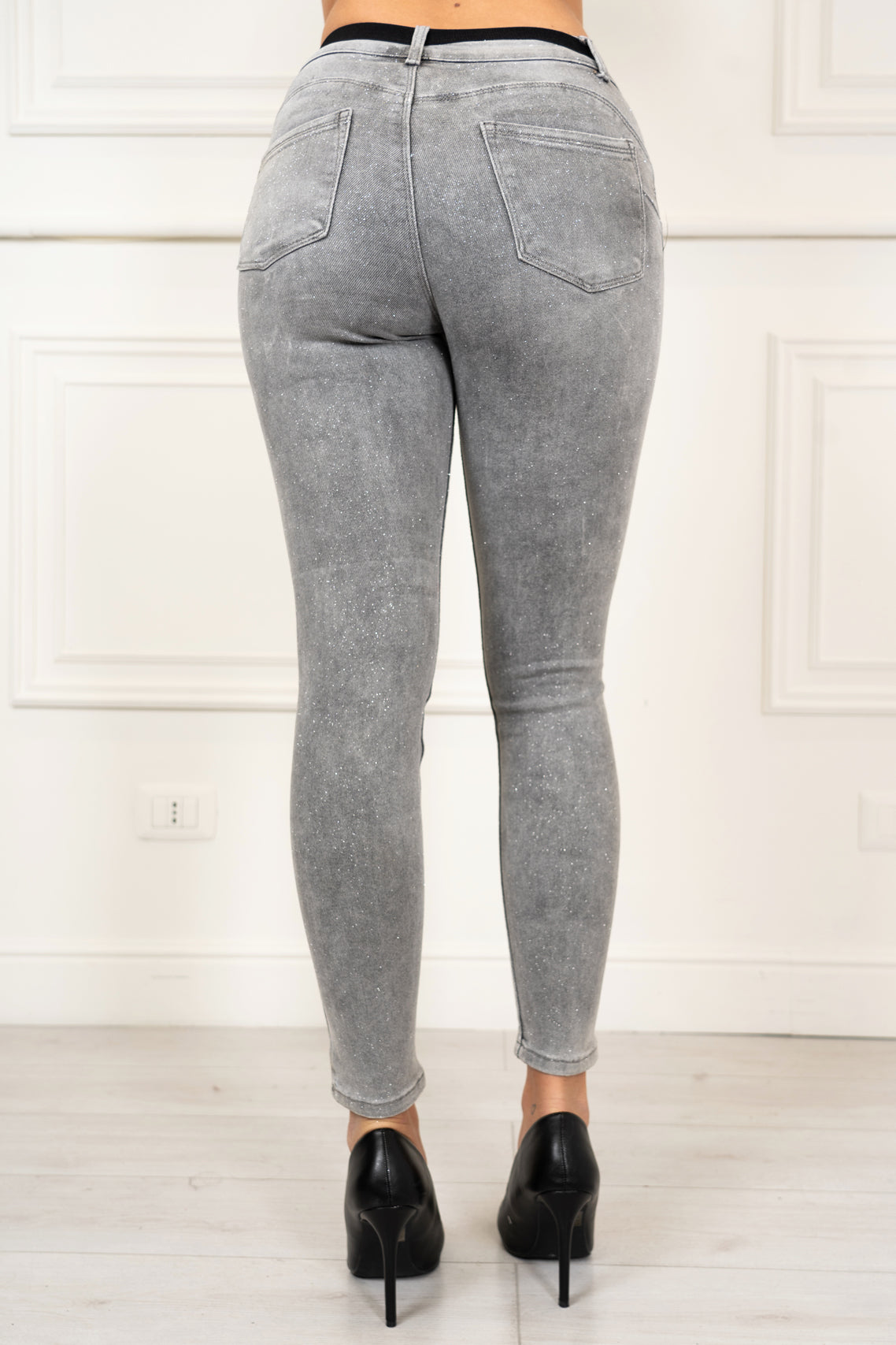 Jeans skinny 5tk elasticizzato lurex grigio