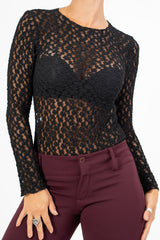 Maglia goffrata girocollo semi-trasparente