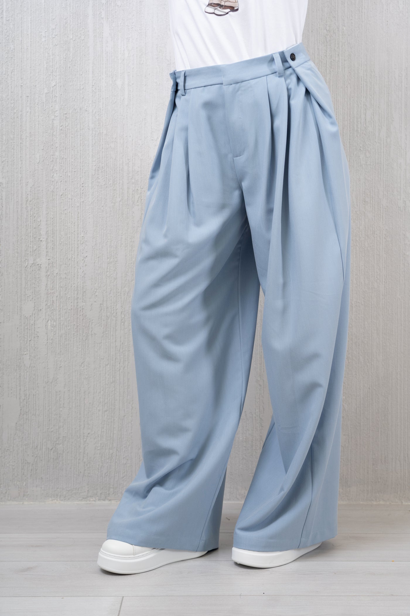 Pantalone palazzo vita alta celeste con pinces