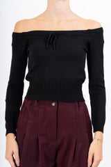 Maglia crop off-shoulder con laccio