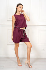 Completo in Tencel e Lino con Top Smanicato e Bermuda