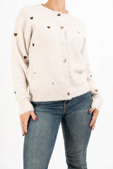 Cardigan SweetHeart in misto lana con ricami a cuore