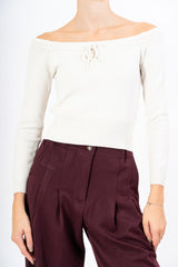 Maglia crop off-shoulder con laccio