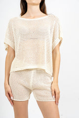 Completo rete crochet con shorts.