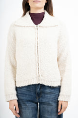 Giacca corta in filato bouclé con colletto e zip metallica