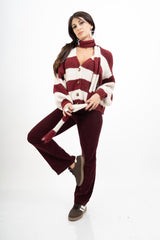 Cardigan a righe in misto lana con sciarpa coordinata