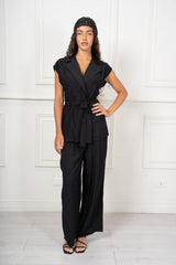 Completo Donna Gilet Smanicato con Pantalone Palazzo in Viscosa Effetto Fiammato