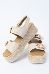 Sandali platform con fibbie e fondo corda