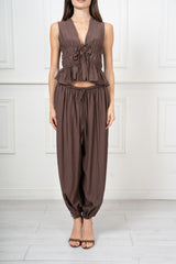 Completo in Tela Fiammata con Top Arricciato e Pantalone Palloncino