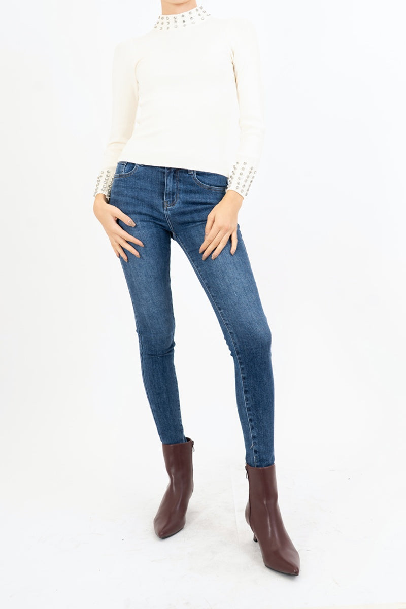 Maglia Shine con strass su collo e polsi