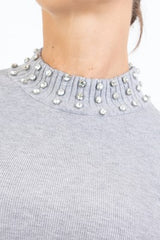 Maglia Shine con strass su collo e polsi