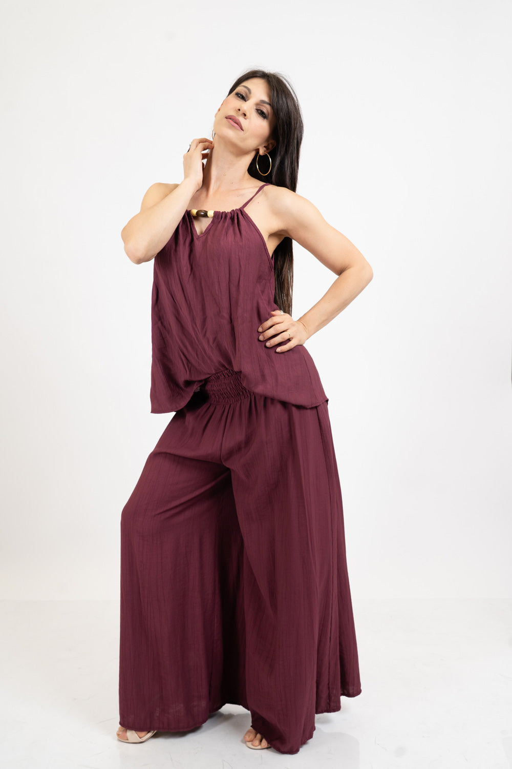 Top EasyWave con scollo arricciato e coulisse con accessori