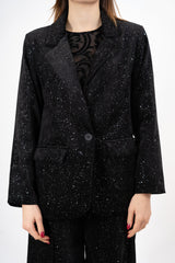 modella indossando Giacca velluto con punti luce laminati colore Nero Unica