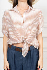 Camicia rigata in lyocell leggera con manica risvoltata