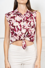Camicia smanicata fantasia floreale effetto acquerello