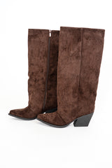 Stivali Texan in eco camoscio doppiato con tacco 7cm