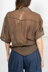 Camicia rigata in lyocell leggera con manica risvoltata