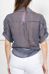 Camicia rigata in lyocell leggera con manica risvoltata