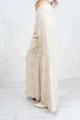 Pantalone ricamato in lino e viscosa