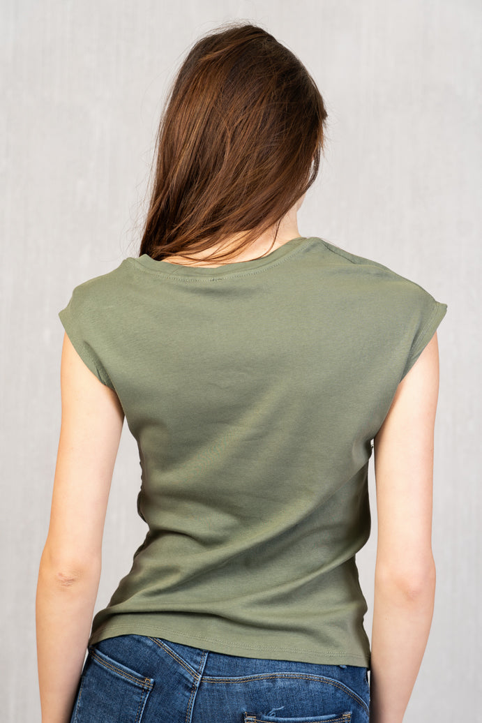 Maglia in cotone stretch con drappeggio laterale