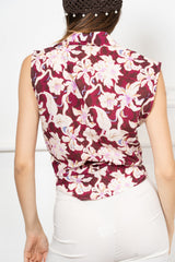 Camicia smanicata fantasia floreale effetto acquerello