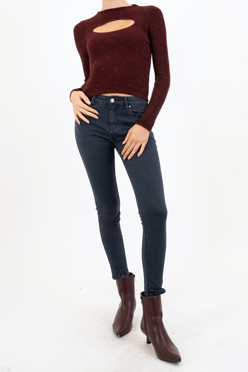 Maglia GlimmerCut con oblò e micro paillettes