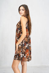 Abito Tropic Rust smanicato con fiocco al collo