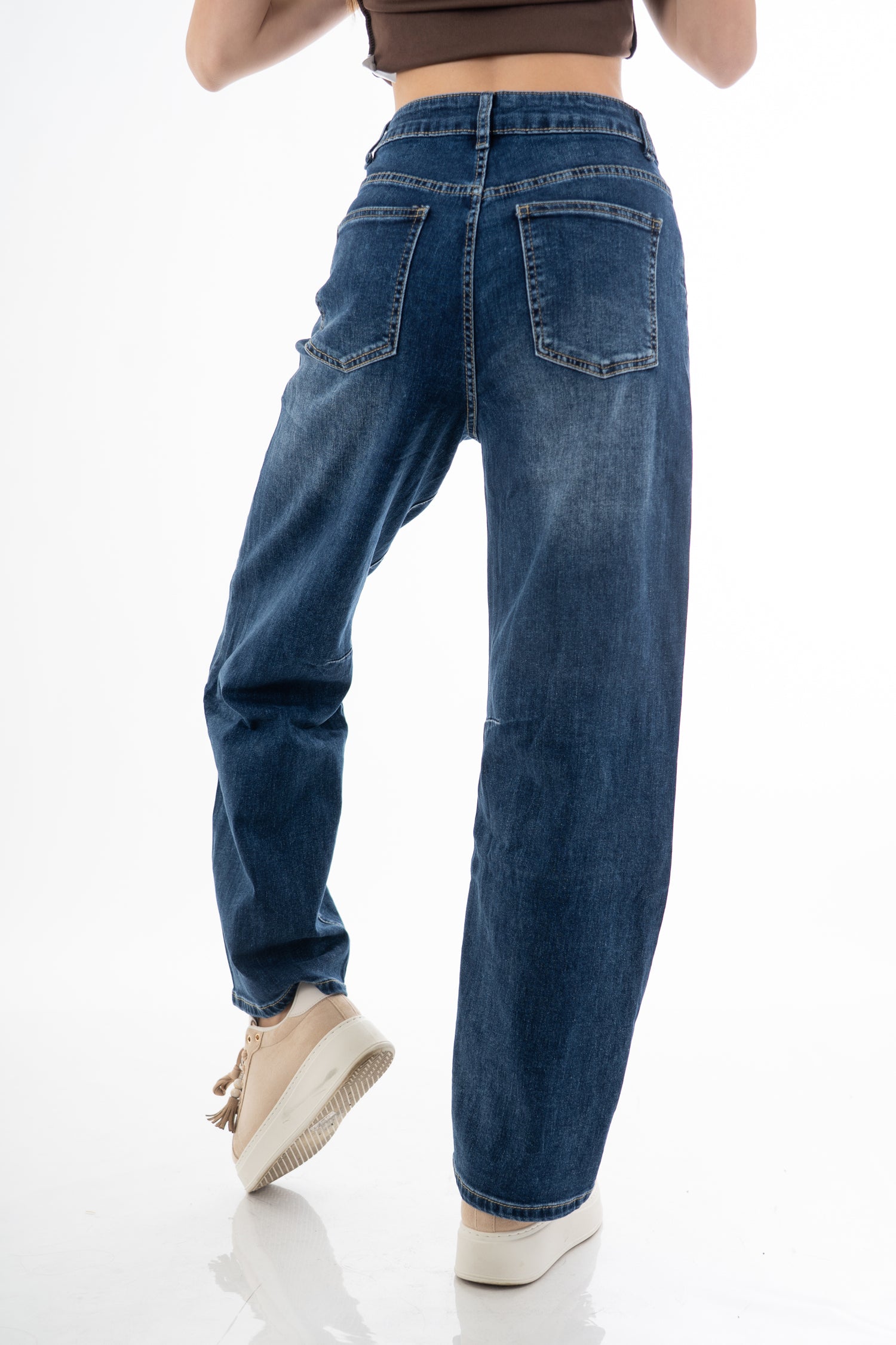 Jeans wide leg vita alta con tagli frontali in denim elasticizzato