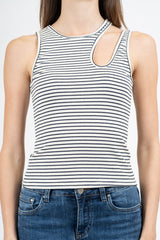 Top donna a costine elastiche con apertura asimmetrica sulla spalla.