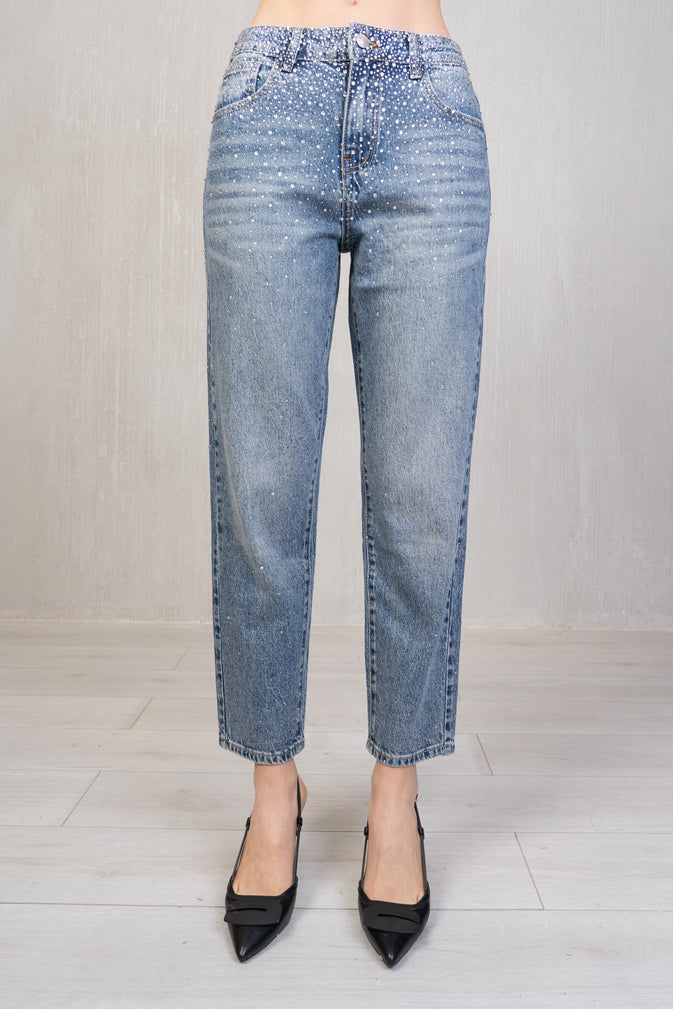 Jeans Mom Fit con Strass