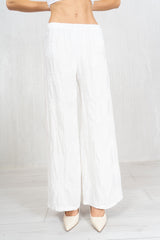 Pantalone ricamato in lino e viscosa
