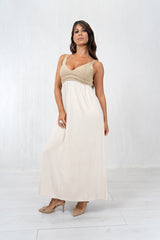 Abito lungo Golden Weave con corpetto in lurex