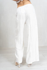 Pantalone ricamato in lino e viscosa