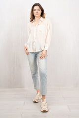 Camicia Over in Tessuto Leggero e Velato Beige