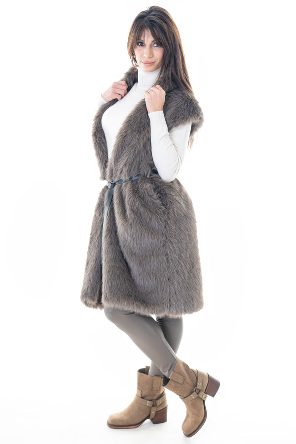 Gilet lungo eco pelliccia