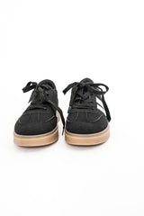 Sneakers in camoscio ed ecopelle nere con suola in gomma