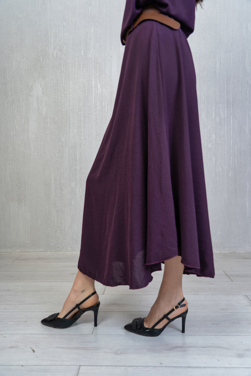 Gonna Plum Swing con Cintura in Vita Elasticizzata