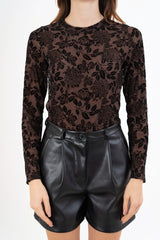 Body in tulle lurex con disegno floccato