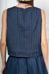 Top gessato in cotone chambray