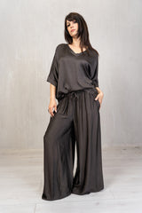 Pantalone ampio in viscosa e seta con coulisse
