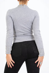 Maglia Shine con strass su collo e polsi